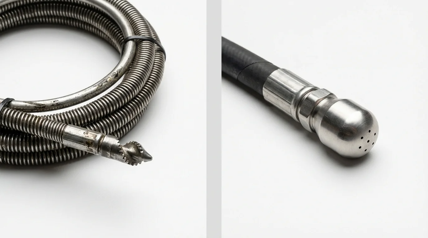 Drain snake cable and hydro jetting nozzle used for drain cleaning in Ardmore, TN