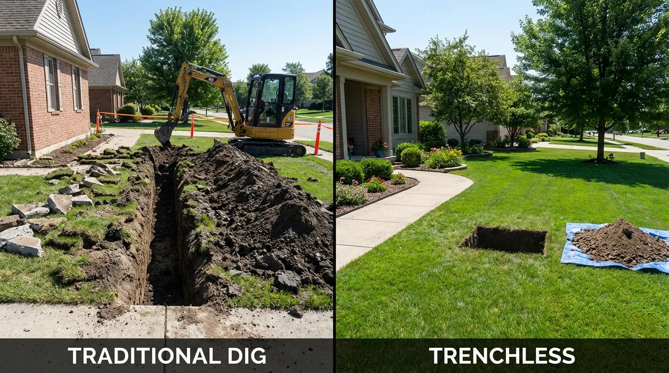 Trenchless sewer repair with minimal yard damage versus traditional excavation in Ardmore, TN